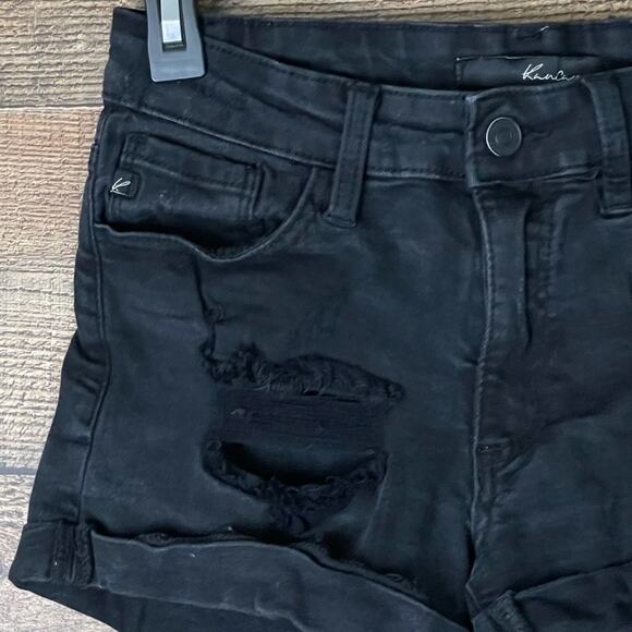 Kancan Destroyed Jean Shorts Cuffed Hem Black Denim Size 5 26 - Picture 3 of 11